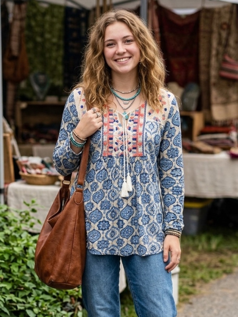 Lucky Brand Embroidered Boho Top